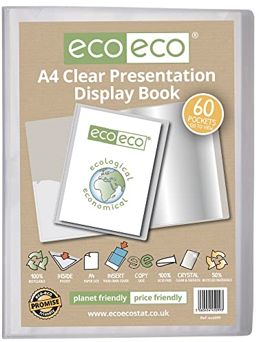 eco-eco – Porte-vues transparent avec 60 pochettes en plastique 50% recyclé, format A4 - eco099