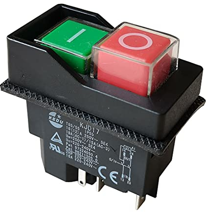 KEDU Interruttore elettromagnetico interruttori a pulsante impermeabili per macchine utensili industriali e utensili elettrici 16(12) A 250V 18A(AC-1)/15A(AC-3) 2HP 220-240V 5E4(KJD17-5Pins-250V)