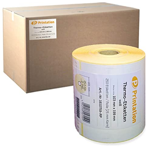 Printation Versandetiketten 103 x 199 mm weiß DHL, DPD, GLS, UPS - 6000 103x109 Etiketten - 250 Thermo ECO Thermoetiketten je Rolle - Thermodirekt permanent Paketaufkleber - 1 Zoll / 25mm Kern