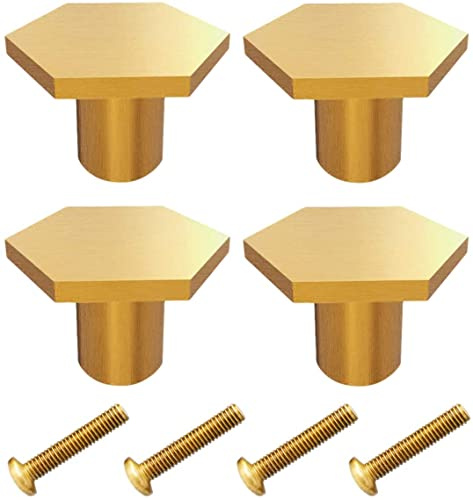 LATRAT 4 Pcs Solid Brass Cabinet Knobs with Screw Furniture Knobs Hex Furniture Knobs Solid Brass Door Cabinet Kitchen Cabinet Dresser