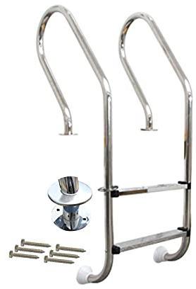 Edelstahl Poolleiter Schwimmbadleiter, Poolleiter Edelstahl Anti-Rutsch Rostfrei in Bodenpools Leiter mit 2-Stufen-Pedal, 440 Tragfähigkeit