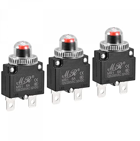 sourcing map Circuit Surcharge Protection 6A AC125/250V DC32V Bouton-poussoir Thérmique Coupe-circuit pour Air Compresseur avec Imperméable Capuchons 3pcs