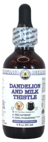 Hawaii Pharm Europe Dandelion and Milk Thistle Veterinary Natural Alcohol-Free Liquid Extract, Pet Herbal Supplement 60 ml