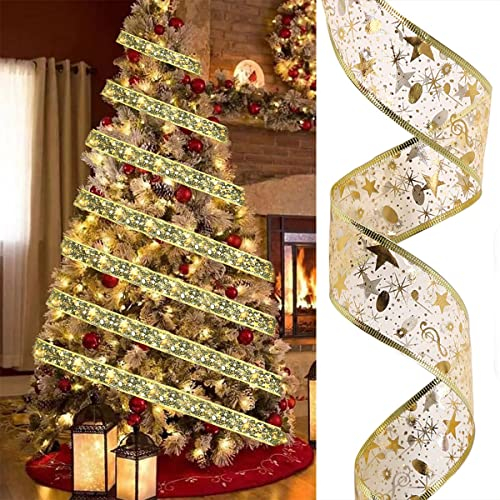 FainFun Glänzende Band Lichterkette, 5M Weihnachtsband Lichter, LED Band für Weihnachtsbaum Deko, Weihnachtslichterketten Band für Innere und Äußere Dekoration, Ribbon Lights for Christmas Tree, Gold