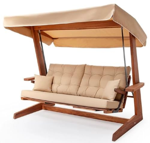 Casa Padrino Luxus Hollywood Schaukel Beige/Braun - Wetterfeste Garten Schaukel mit Sonnendach - Garten Möbel - Terrassen Möbel - Luxus Möbel - Luxus Garten Einrichtung