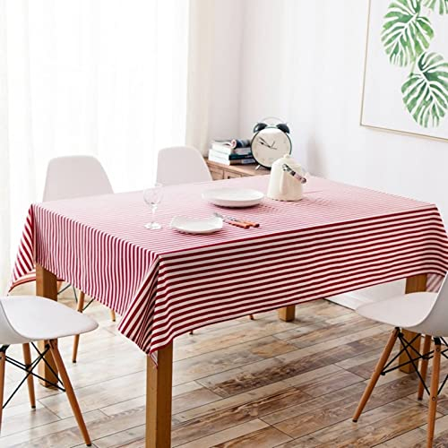 EHOMERY Tischdecke Sticken Tischtücher Klein Streifen Tischdecken Häkeln Buch Table Cloth and Napkins Rot-Weiss Tischschutz Dekoration 90X140Cm