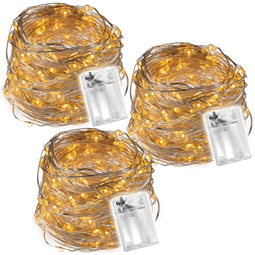 Nipach 3er Set Lichterkette Silberdraht 80 LED warmweiß Batteriebetrieb