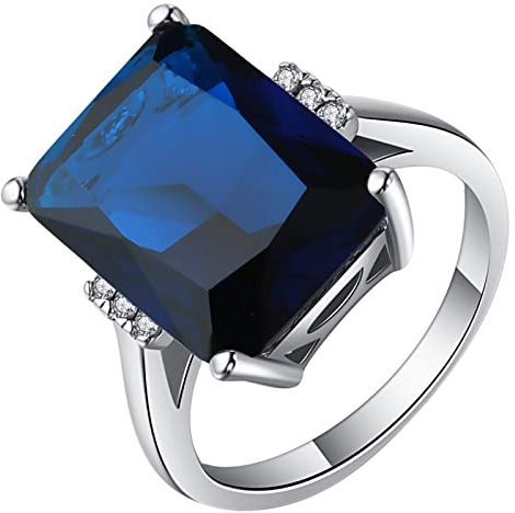 Vintage Ringe Breit, Art Deco Schmuck Damen 4 Krappen mit Dunkelblauem Smaragd Zirkonia Dunkelblau Größe 62 (19.7)