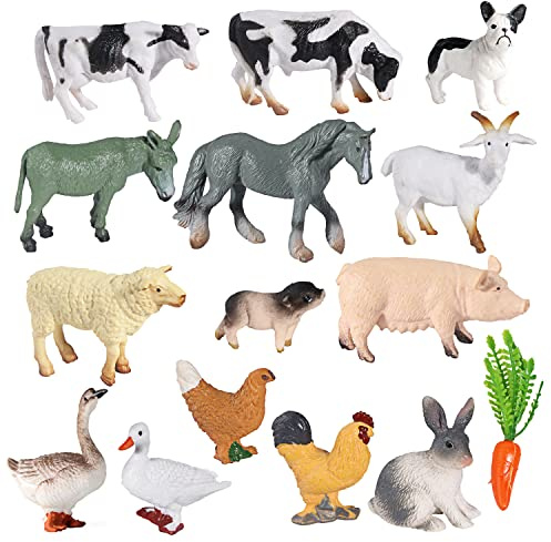 SIENON 15Pcs Mini Farm Animal Figurines Toys for Kids Cake Decoration | Realistic Barn Figures Horse Dog Pig Cow Hen Duck Sheep Rabbit for Education Birthday Easter Christmas Party Favors
