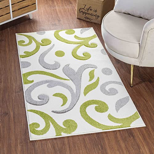 Livabliss Marseille Teppich Läufer modern – Abstrakt Design in Marmor Optik für Wohnzimmer 80x150 cm, Esszimmer, Schlafzimmer – Marmor Teppich groß, weicher Teppich Kurzflor, Teppich Weiß, Grün, Grau