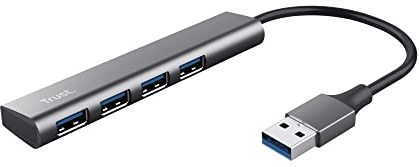 Trust Halyx Hub USB 3.2 Gen 1, 4 Puertos USB-A, Alta Velocidad 5 Gbps, Fino y Compacto, Regleta USB Plug & Play, Adaptador USB, Concentrador para PC, Ordenador, Portátil, Macbook - Gris