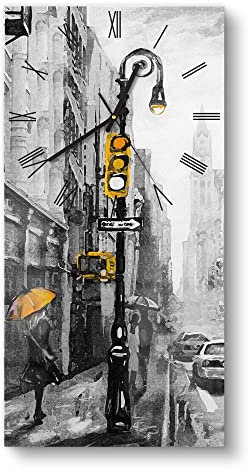 DEQORI Glasuhr | horizontal 30x60 cm | Motiv Gelbe Akzente auf Straße | große XXL Design Uhr aus Glas | leise Wanduhr für Wohnzimmer & Küche | moderne Hingucker Uhr für die Wand