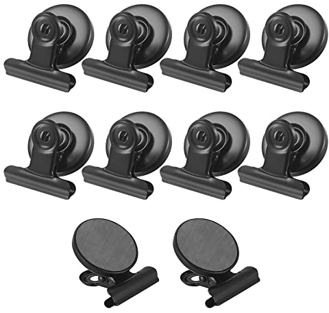 10 Pcs Magnetic Clips, Strong Metal Fridge Magnets, Magnetic Clamps, Magnet Holders, Heavy Duty Refrigerator Magnet Clips for Office, School, Whiteboard, Magnetic Board, Fridge - Black