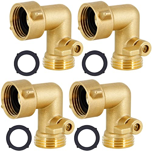 Lifynste Gartenschlauch-Winkelverbinder, 90-Grad-Messing-Gartenschlauch-Winkeladapter mit Absperrventilen, 4 Stück