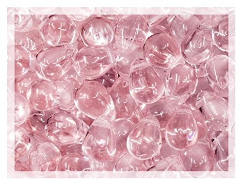Czech 50-Piece Glass Beads, 6x9mm, Teardrop Light Pink Rosaline