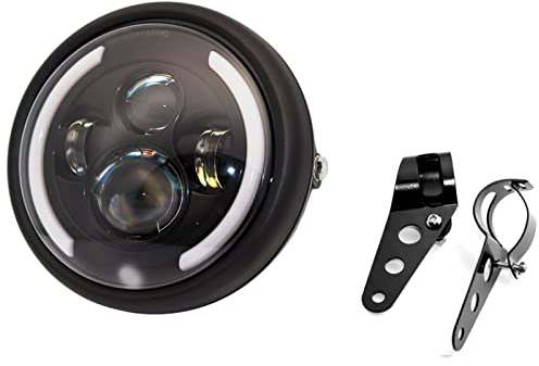 PINTLE Motorrad Scheinwerfer Für Sportster Für Cafe Racer Bobber Originaler oder modifizierter Scheinwerfer 7,5 -Motorradscheinwerfer Angel Ring Hi/Lo Beam Bulb