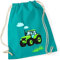 minimutz Turnbeutel Kinder Jungen aus Baumwolle | Motiv Traktor Bulldog mit Wolken & Gras | Schuhbeutel Sportbeutel zum Zuziehen mit Kordel 37cm x 46cm Türkis