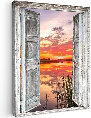 MuchoWow© Impression sur Toile Photo Peinture 50x70 cm Tableau Decoration Murale Chambre Salon Maison Deco Cuisine Paysage - Coucher de soleil - Eau - Vue
