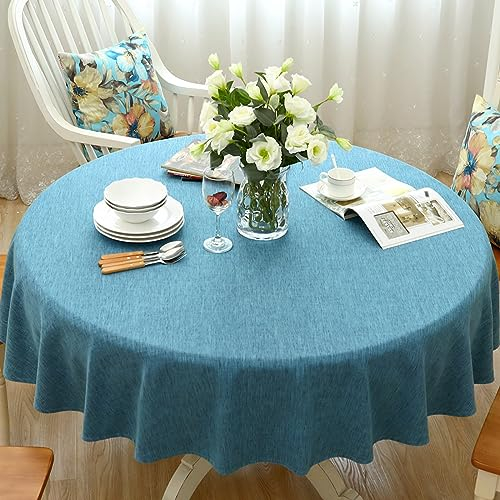 Qkoimpnrd Tischdecken für Kindergeburtstag und Mottoparty Solid Color Cotton Linen Kinder Geburtstag Party Table Cover Blue Circle Diameter 190cm