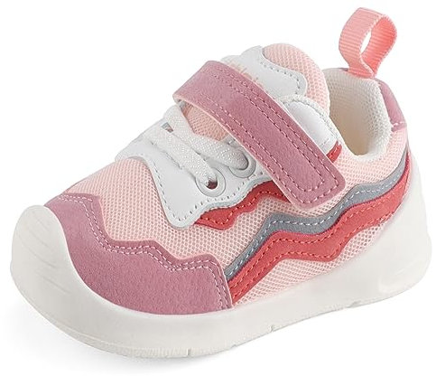 LACOFIA Scarpine Primi Passi Bimba Scarpe Neonata con Suola Gomma Antiscivolo Sneakers Bambina Rosa 24 EU(Etichetta 22)