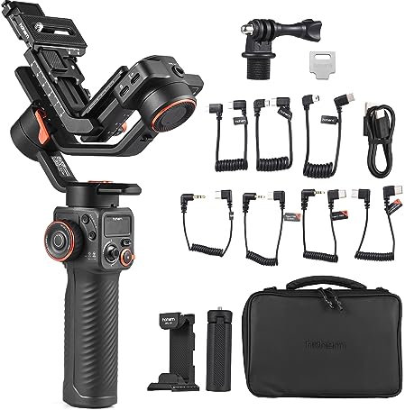 HUIOP Stabilizzatore della Fotocamera, MT2 Stabilizzatore per Fotocamera a 3 Assi Stabilizzatore cardanico per Smartphone 1,2 kg/2,64 libbre Supporto per carico utile Connessione BT Compatibile con S