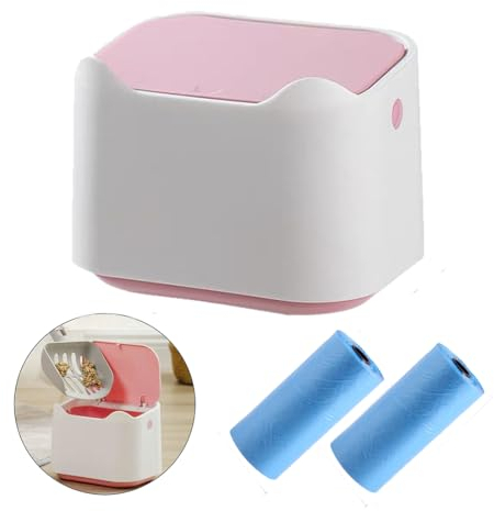 WEWAYKGJ Cat Litter Bin, 1.8 Gallon, Plastic, Oval, Light Pink, Press-Top, for Pet Litter Disposal and Small Item Storage