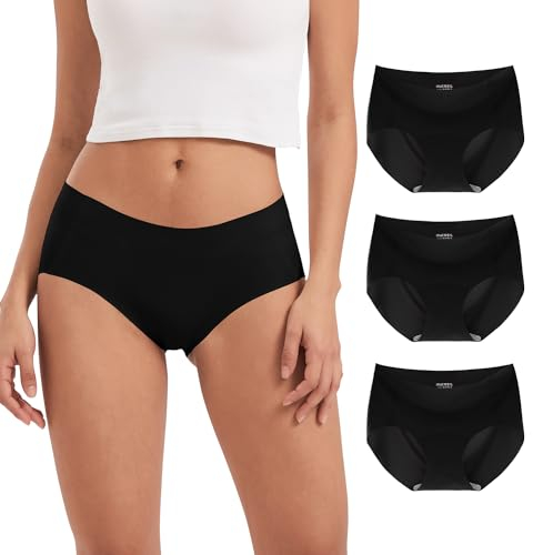 INNERSY Nahtlose Slips Damen Microfaser Unterhosen Schwarz Seamless Unterwäsche Weich 3er Pack (L, Basic Schwarz)