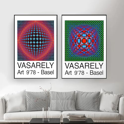 LATAFA Victor Vasarely Poster und Drucke Optische visuelle Wandkunst Victor Vasarely Leinwandgemälde Victor Vasarely Bilder Home Decor 40x60cmx2 Kein Rahmen