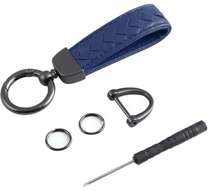 CGEAMDY Porte-Clés Cuir Véritable Pour Les Clés De Voiture, Porte-Clés De Voiture En Métal Et En Cuir Avec Anneau En D Antiperte, Porte-Clés Voiture Peau De Tressée à La Main Accessoires(Bleu)