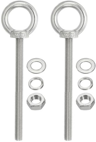 PATIKIL Bullone a Spalla Sollevamento M10 x 120mm, 2 Pezzi Golfare Filettato con Anello di Sollevamento in Acciaio Inossidabile 304 con Dadi e Rondelle per Appendere Amache e Articoli