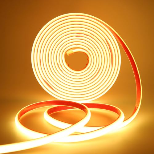 Wisada AC220-240V Neon LED Streifen Selbstklebend, 8M 288LEDs/m Superhell Flexible FCOB LED Leuchtband (Schnitt alle 50cm), IP65 Warmweiß COB LED Band mit Stromkabel für Weihnachten, Party-Deko