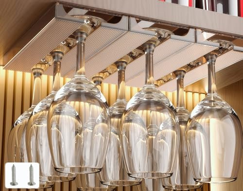 Aydomer Wine Glass Holder Under Shelf Cabinet Wine Glass Rack Plastic Stemware Rack Glassware Drying Storage Hanger for Kitchen,Bar and Restaurant (2Pack-Brown)