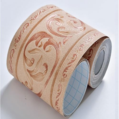 Jodimitty PVC Bordüre Selbstklebend Gelb Braun 5 Meter x 10.6cm Vine Blatt Muster Dekorative Wandbordüre Wasserdicht Abziehbare Wandtapeten Bordüre für Wohnzimmer Schlafzimmer Bad Küche Hotel