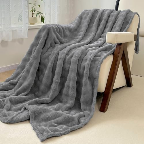 WONGS BEDDING Kuscheldecke Flauschig - Bubble Decke, Wolldecke & Fleecedecke, Sofadecke, Tagesdecke, Decken Weiche Warme für Zimmer Deko, Wohn- & Kuscheldecken, Tagesdecke, Dunkelgrau,150x200 cm