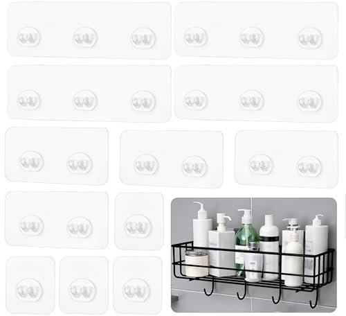 SUBTAVIK 12 Ganci Adesivi Ricambio per Doccia, Ganci Adesivi Trasparenti, Mensola Angolare per Bagno e Cucina (3 Stili)