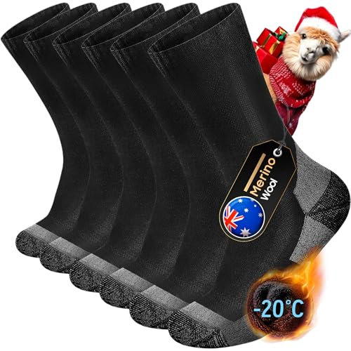 kaciixaa Merino Wandersocken Herren & Damen, Outdoor Socken Trekkingsocken, Merinowolle Sportsocken Laufsocken Sneakersocken für Herren, Damen & Kinder[Schwarz,L]