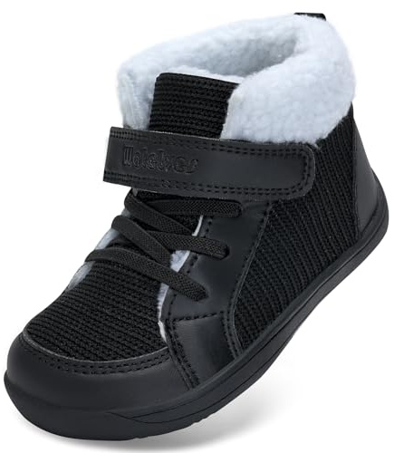WateLves Kinder Winter Barfußschuhe Junge Mädchen Wanderschuhe Breite Barfuß Hausschuhe Barefoot Shoes Gefüttert Winterstiefel Hight Top(All Schwarz, 26EU)