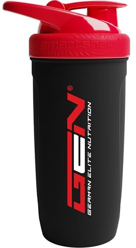 German Elite Nutrition - Shaker Reforce Stainless Steel - Schwarz, 700 ml - Auslaufsicher - Maßeinheiten innen graviert - frei von BPA & DEHP - Eiweiß Protein Edelstahl Shaker