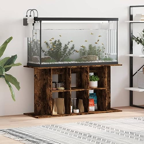 IKAYAA Aquarium Unterschrank Räuchereiche, Aquariumständer für Aquarien, Aquarienschrank, Aquarium Tisch Holzwerkstoff 120 x 40 x 60 cm