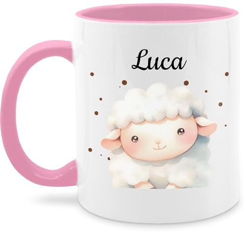 Tasse Tassen 325ml - Süßes Schaf mit Name I Geschenk Ideen Schafmotiv Geschenk für Kinder Lamm I Sheep - 325 ml - Rosa - schafe schäfchen schafen personalisiertes geschenke