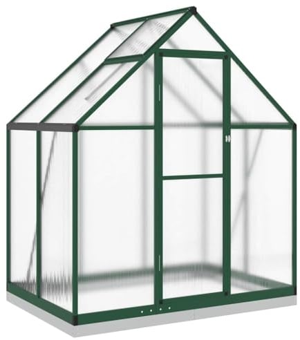 Refined Pflanzenhaus mit Dachrinnensystem Flügeltür Treibhaus für Pflanzen Frühbeet Gewächshaus mit Fundamentrahmen Grün 169x114x202 cm Aluminimum