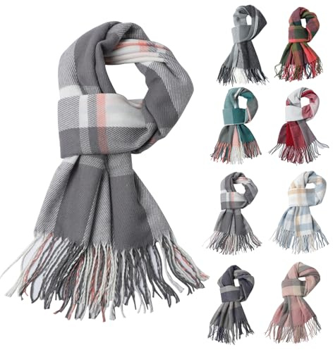 Fjquamitix Women Tartan Cashmere Scrarf, Ladies Scarves Wraps Winter Long Soft Warm Tassel Shawls Stole Gifts for Women