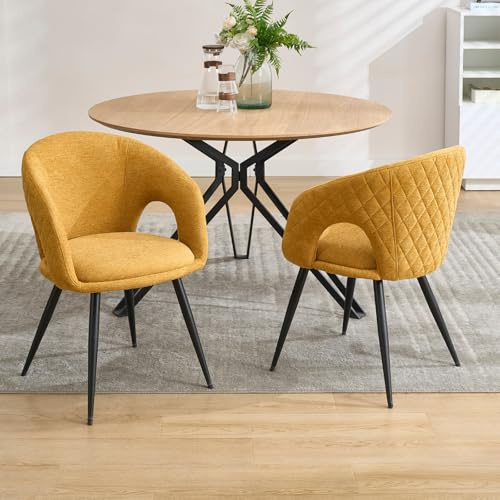DAYALANE Esszimmerstühle 2er Set, Küchenstuhl Polsterstuhl Esstischstühle Sessel mit Metallbeine Rückenlehne aus Chenille, für Esszimmer Wohnzimmer Schlafzimmer und Empfang, Gelb