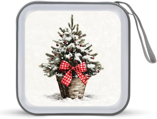 Jubonexis Arbre de Noël dans un panier avec nœud - Étui de rangement portable pour CD, DVD - Pour voiture, maison, voyage
