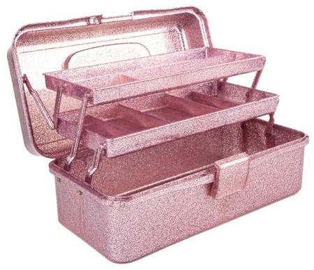 Suoumwa Glitzerrosa Aufbewahrungsbox für Bastelwerkzeuge, 3-Lagige Stapelbare Tragetasche für Nähutensilien, Organizer für Kunst