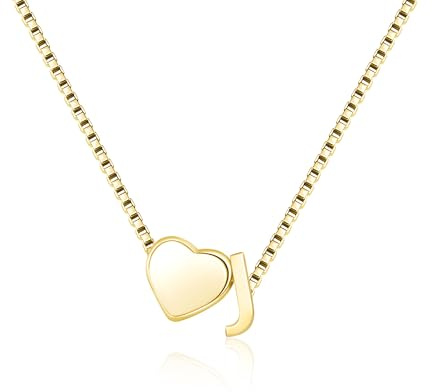Gold Initial A-Z Necklace for Women Girls, Heart Pendant Necklace Jewellery | 18K Gold Plated Personalised Heart Letter Initial Name Necklace Birthday Christmas Mothers Day Gifts for Women Girls