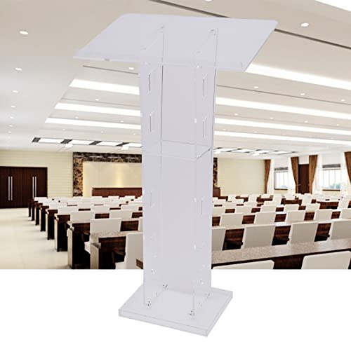 Haoxuesen Podium aus Acryl, mit Aufbewahrungsregal, Konferenzständer, Kirchenstuhl, Stehpult, transparent, geeignet für Schulen, Kirchen, Botschaften, Konferenzen, Hochschulpresse etc