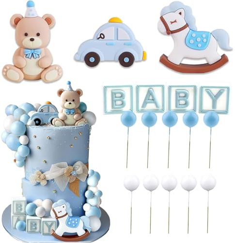 JDCMEI 14 Stück Blau Bär Kuchen Dekoration, Blauer Bär Kuchendekoration, Baby Bär Tortendeko, Blau Teddybär Tortendeko, Bären Kuchendekoration, Bären Torten Deko für Geburtstag Party Babyshower
