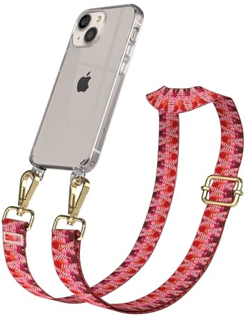 EAZY CASE Handykette - Verstellbares Taschenband kompatibel mit iPhone 13 Mini, Schulterriemen, Handykordel mit Silikon Hülle, Umhängetasche, Beere Gold