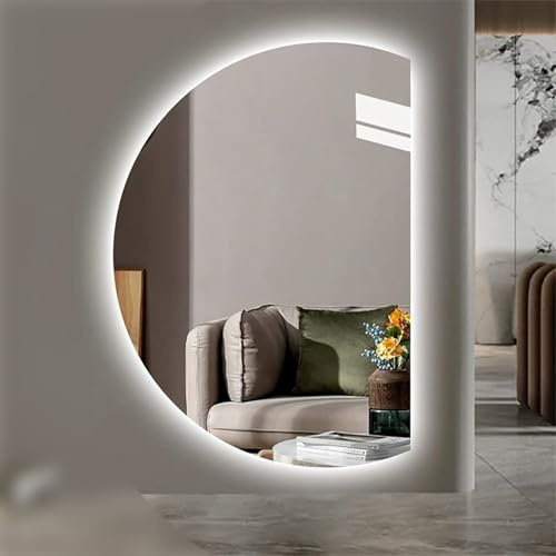 Aenmezen Demi-Cercle Miroir de Salle de Bain avec Fonction Anti-buée, LED Miroir Rétroéclairé de Vanité à Fixer au Mur, sans Cadre, Interrupteur Tactile(Right Semicircle,Ø130cm)